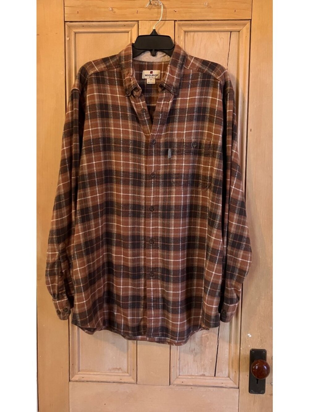Woolrich Mens Vintage Y2K Plaid Flannel Grunge Shacket Shirt Large Brown FA EXC